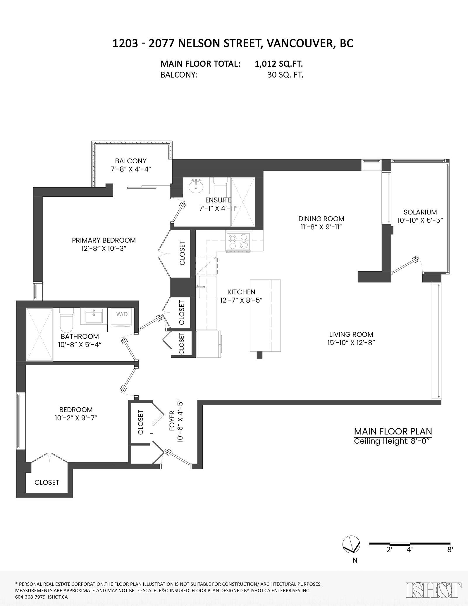 Floor plan of 1203-2077 Nelson Street showing 1012 sq ft, 2 bedroom, 2 bathroom layout